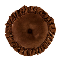 Stella Faux Silk Velvet Ruffled Round Pillow, 18", Copper Brown, 1PC