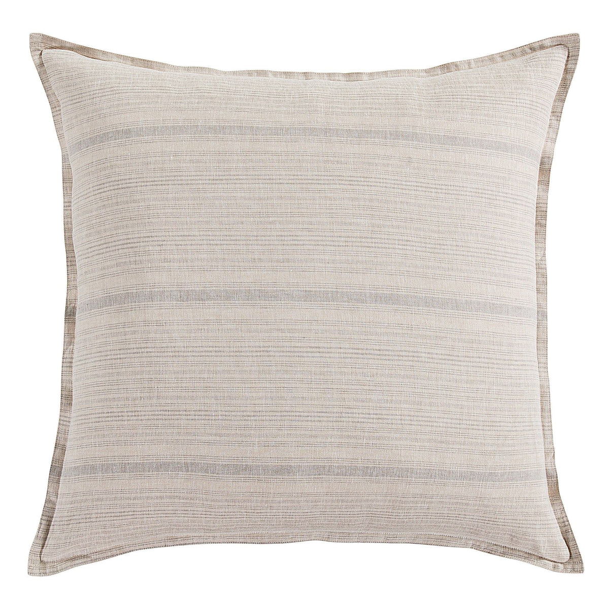 100% French Flax Linen Variegated Stripe Euro Sham, 27" x 27", Natural/Light Blue, 1PC