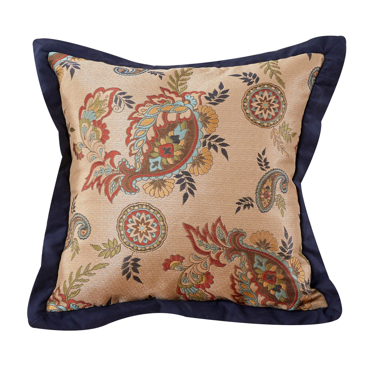 Tammy Navy Flanged Paisley Square Pillow, 18" x 18", 1PC