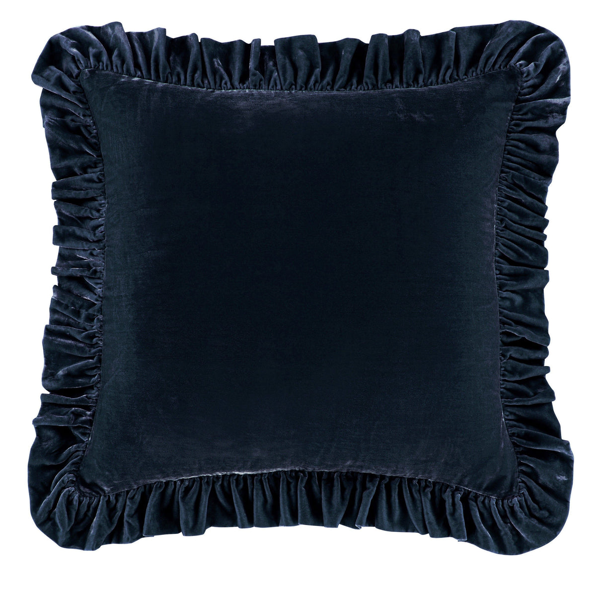 Stella Faux Silk Velvet Ruffled Euro Sham, 27" x 27", Midnight Blue, 1PC