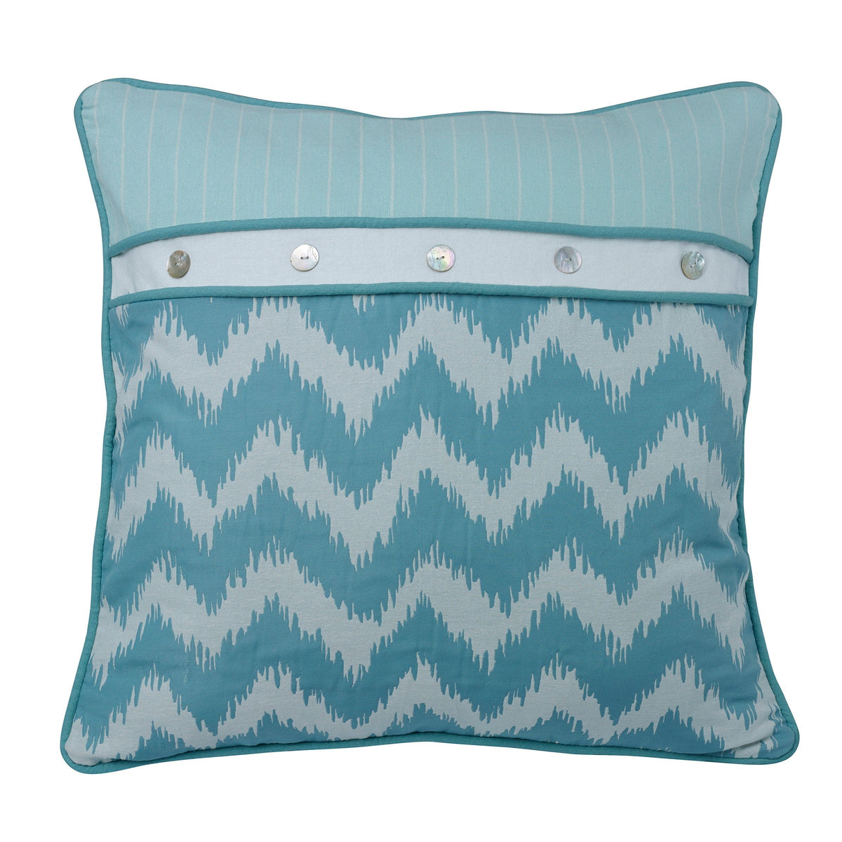 Chevron Print, Striped Accents & Button Euro Sham, 27" x 27", 1PC