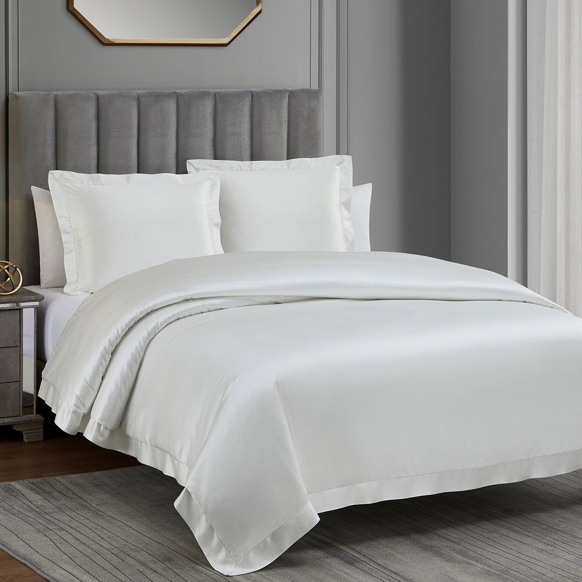 High Shine Satin Duvet Cover Set, Super Queen, White, 3PC