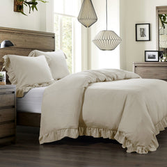 Lily Washed Linen Duvet Cover, Super Queen, Light Tan, 1PC