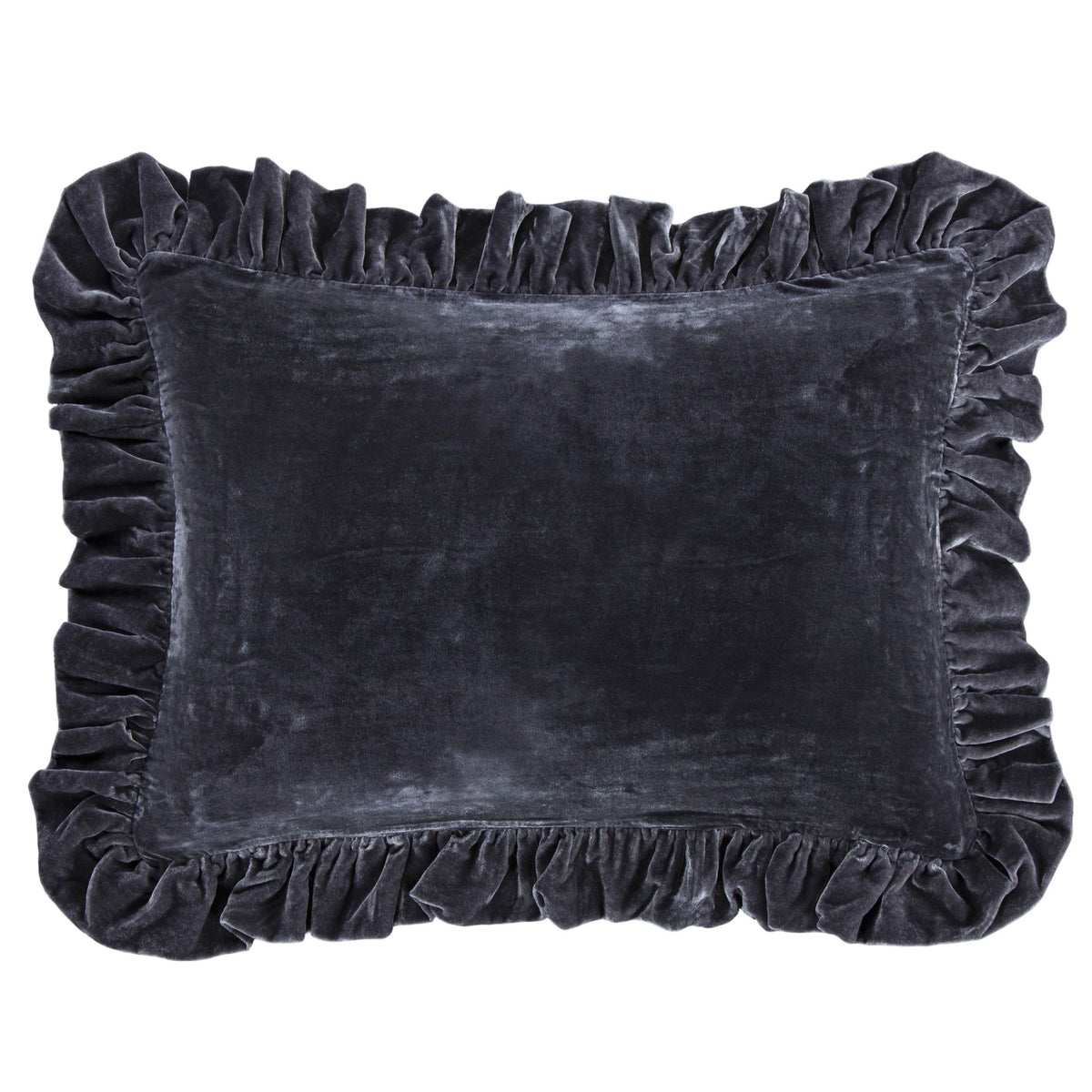 Stella Faux Silk Velvet Ruffled Dutch Euro Pillow, 27" x 39", Dark Slate, 1PC