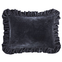 Stella Faux Silk Velvet Ruffled Dutch Euro Pillow, 27" x 39", Dark Slate, 1PC