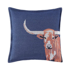 Denim cross stitched embroidered longhorn pillow, 20"x20", 1PC