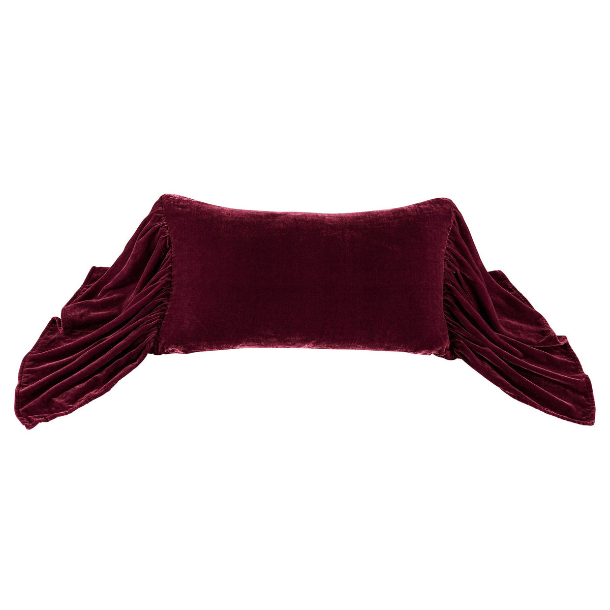 Stella Faux Silk Velvet Long Ruffled Pillow, 14" x 26", Garnet Red, 1PC