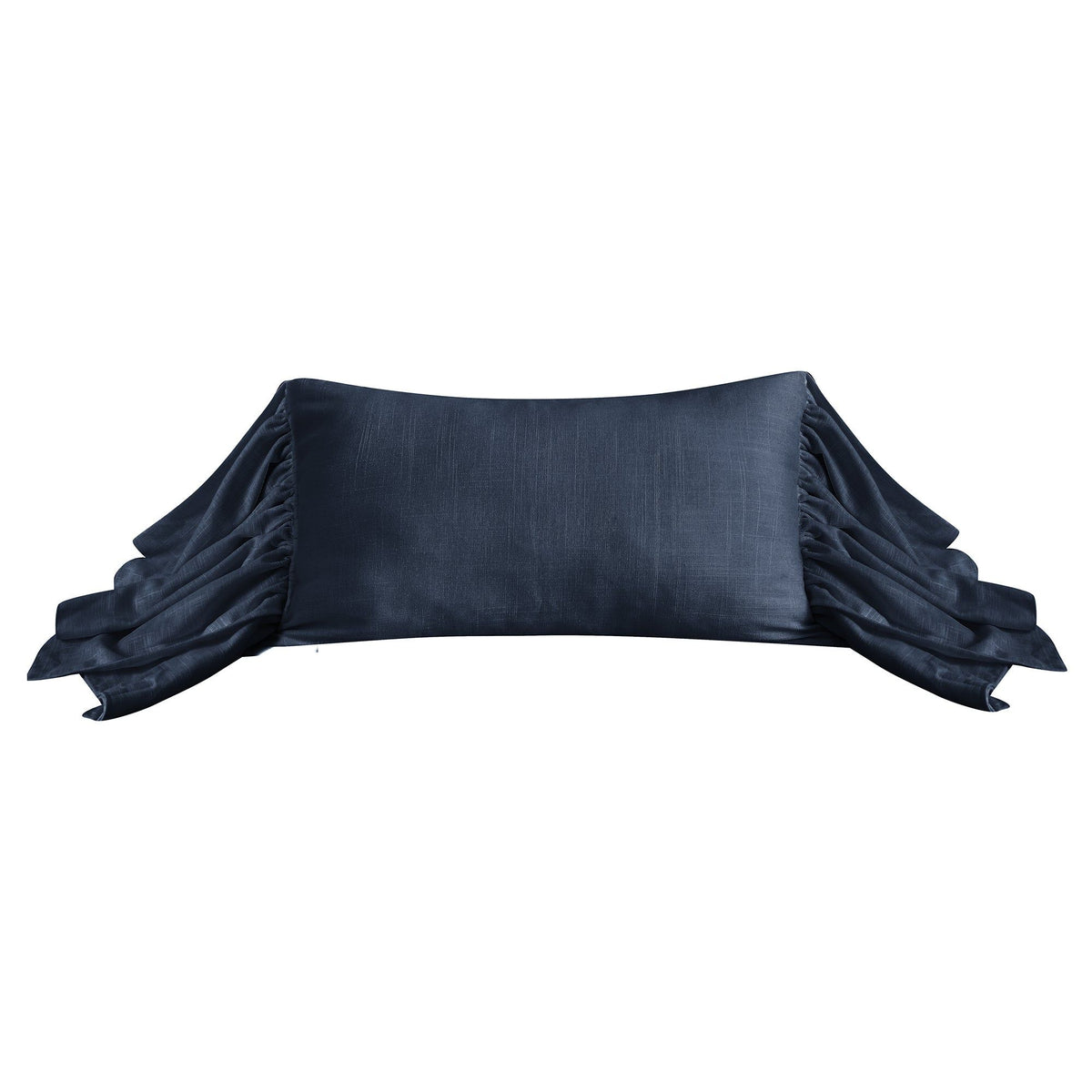 Luna Washed Linen Long Ruffled Pillow, 16" x 26", Navy, 1PC