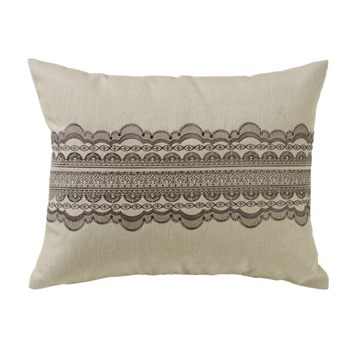 Charlotte Tan Burlap Gray Scallop Lace Design Pillow, 16" x 20", 1PC