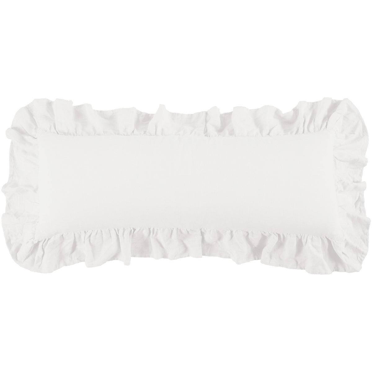 Luna Washed Linen Ruffled Lumbar Pillow, 14" x 36", White, 1PC