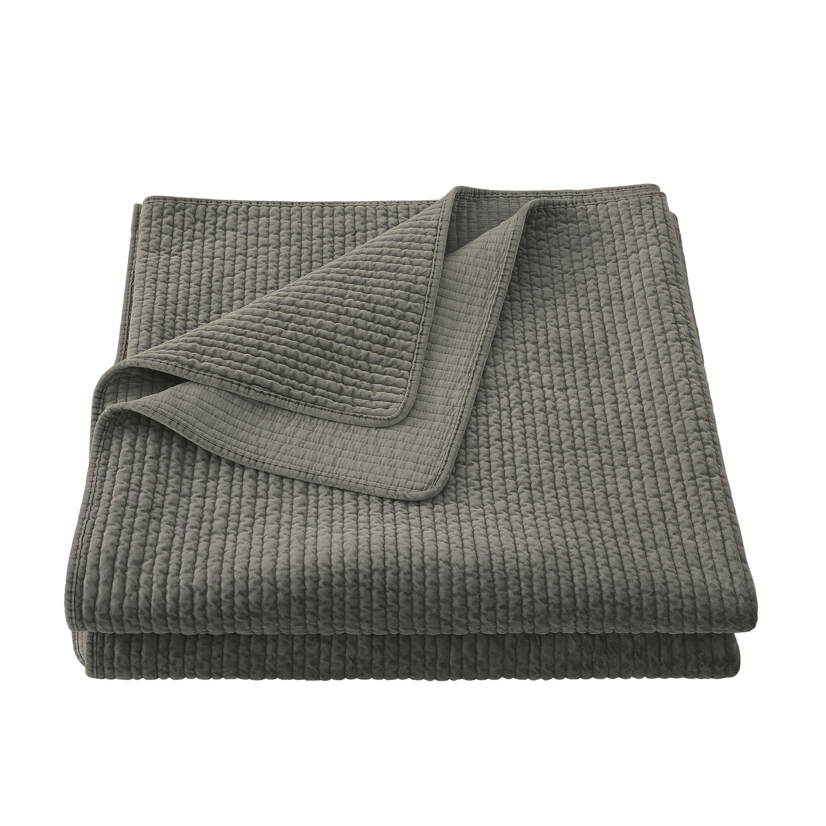 Stonewashed Cotton Velvet Quilt, Full/Queen, Gray, 1PC