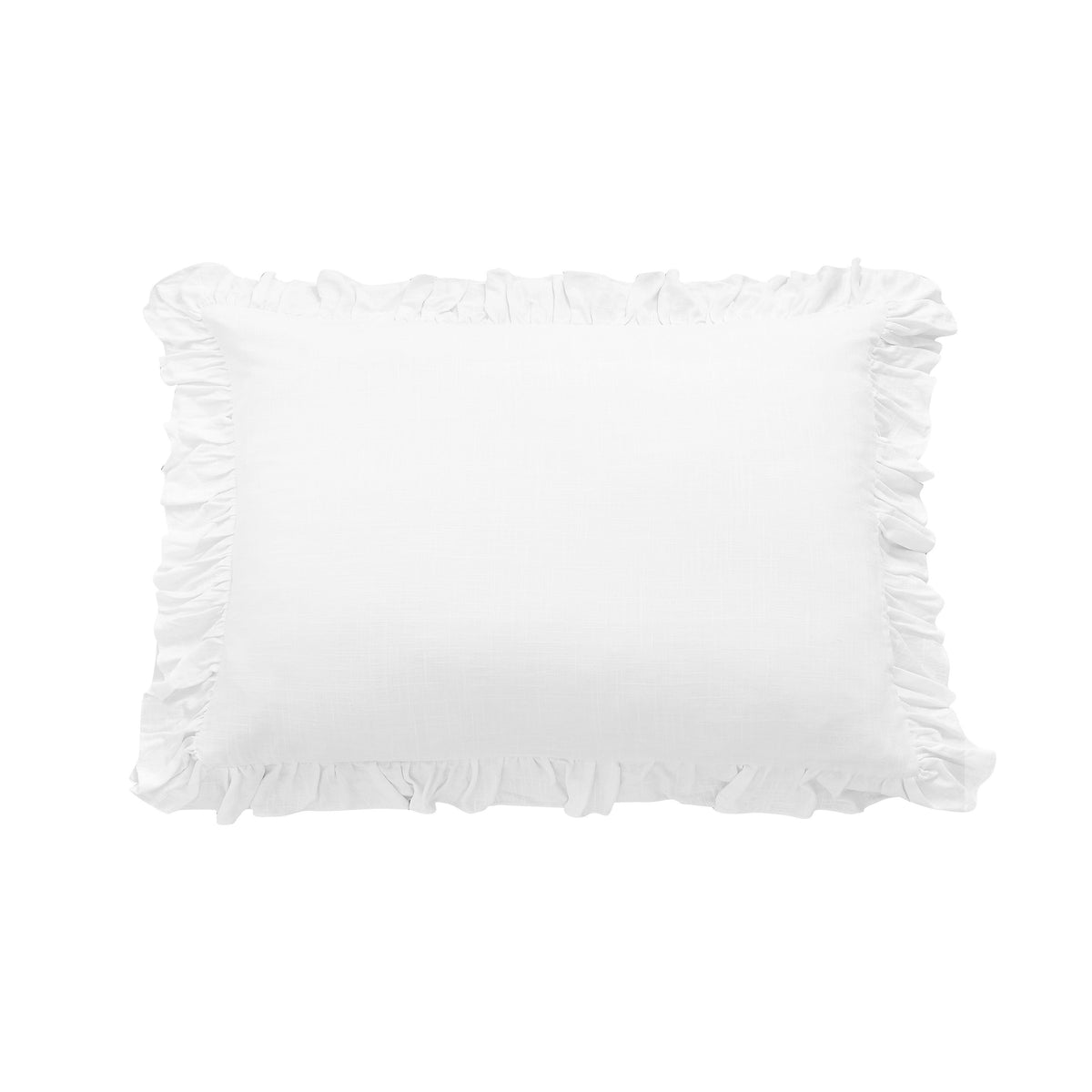 Lily Washed Linen Ruffled Pillow Sham, 21" x 27", White, 1PC