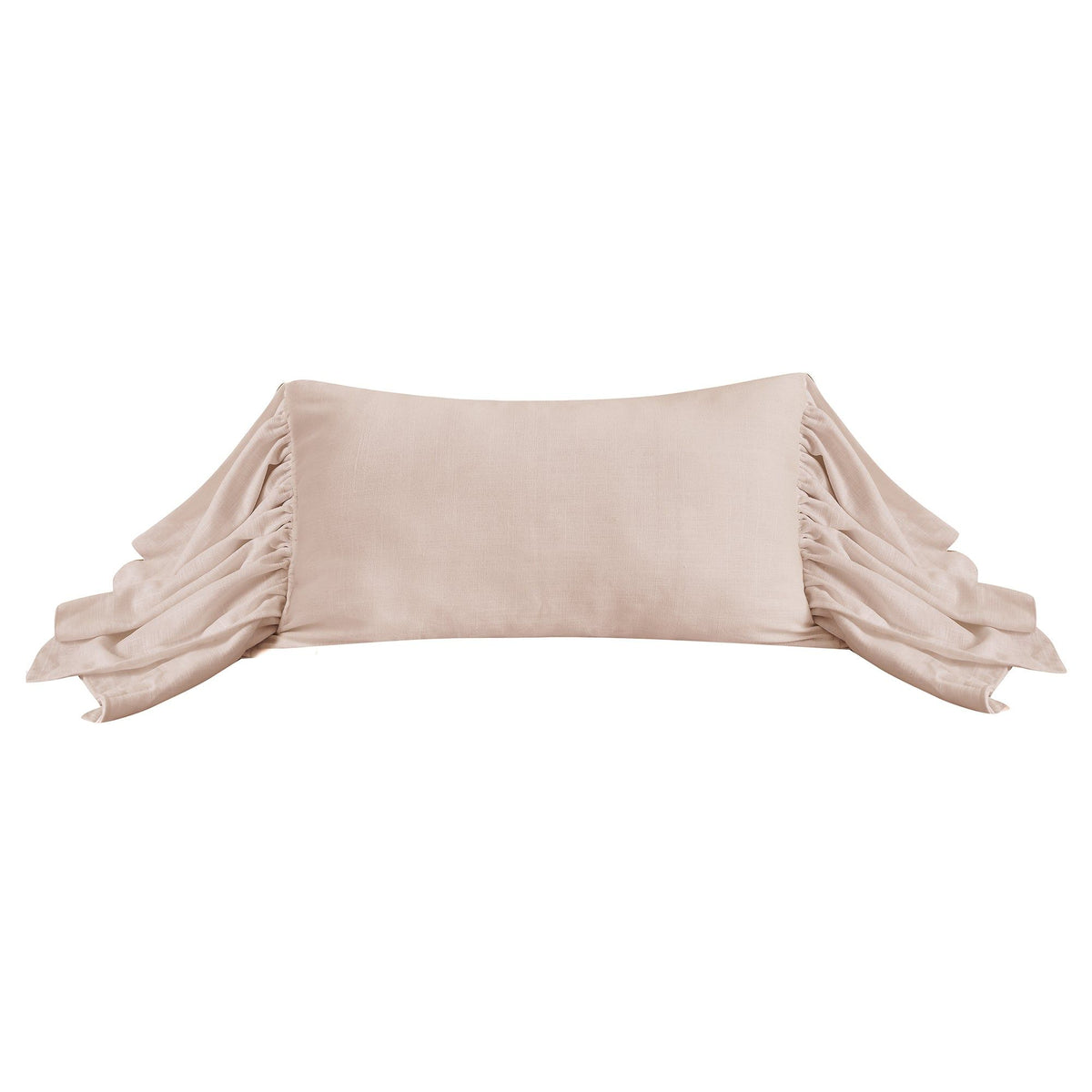 Luna Washed Linen Long Ruffled Pillow, 16" x 26", Blush, 1PC