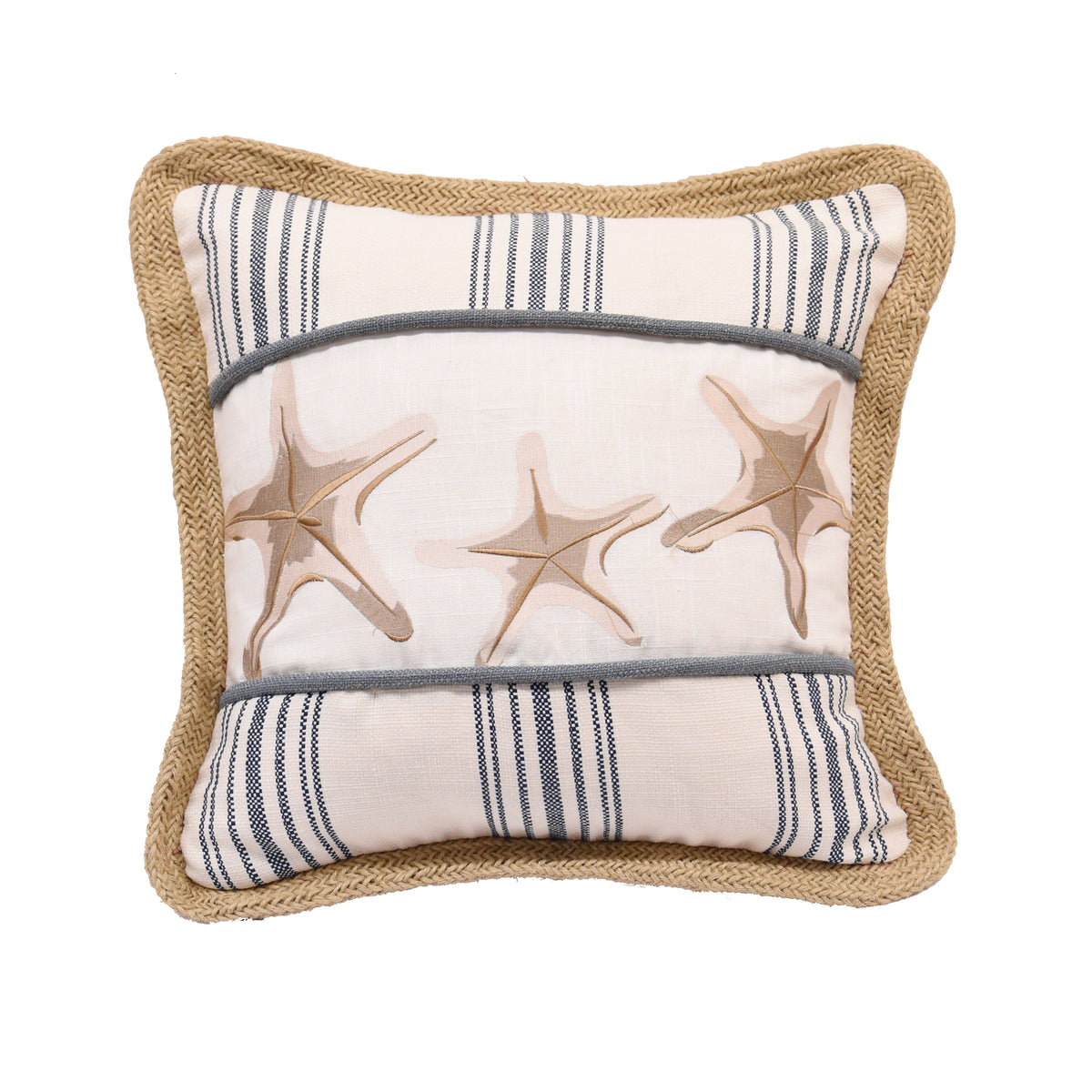 Starfish Embroidered Cotton Pillow, 18" x 18", 1PC