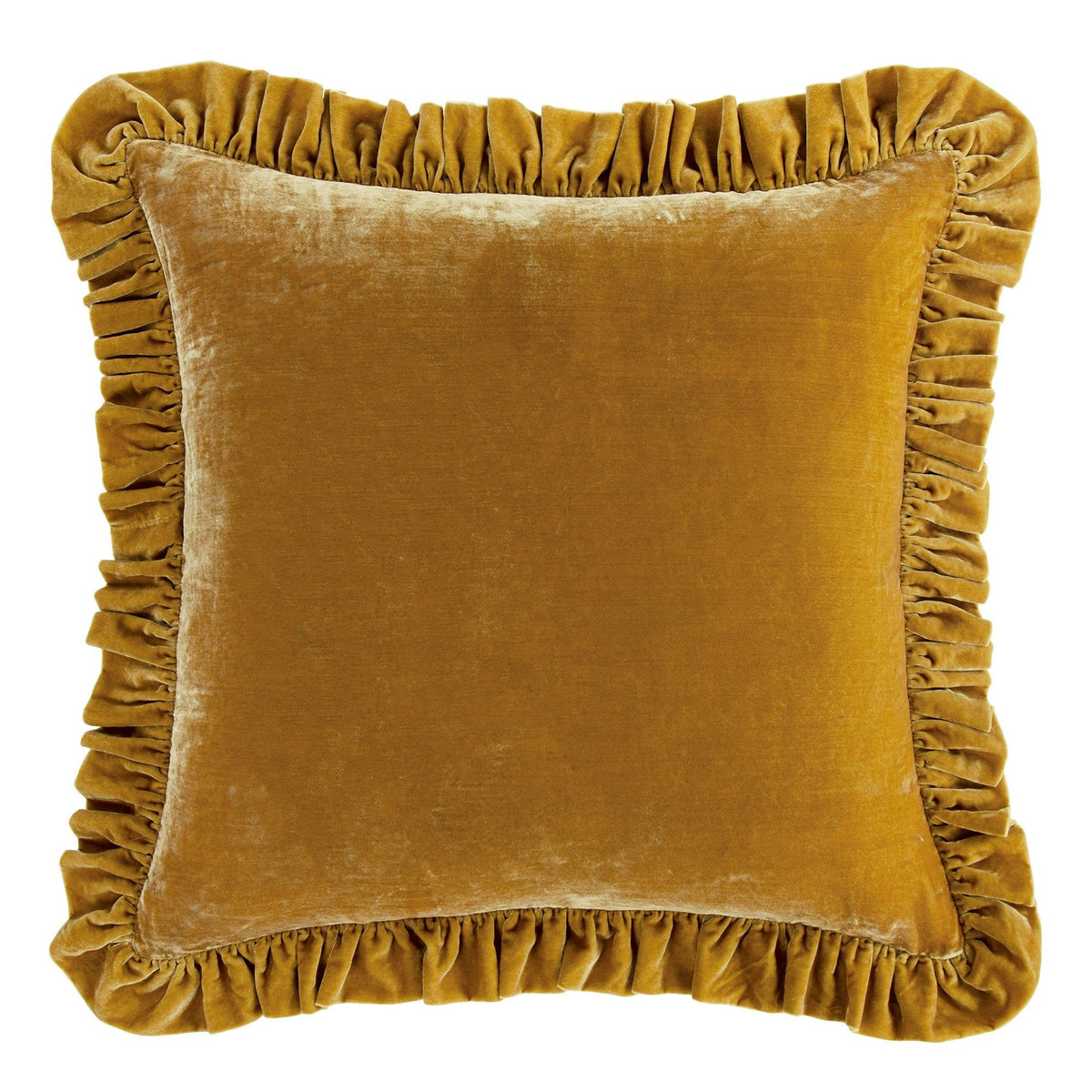 Stella Faux Silk Velvet Ruffled Euro Sham, 27" x 27", Saffron, 1PC